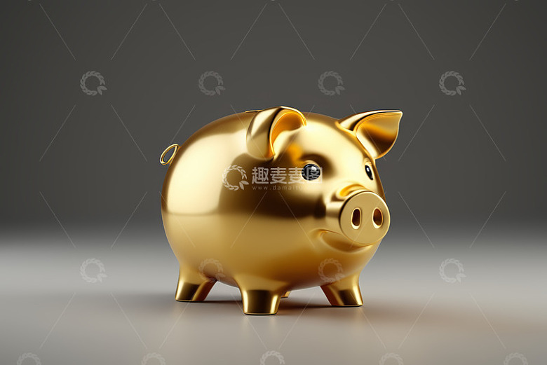 金色小猪存钱罐特写