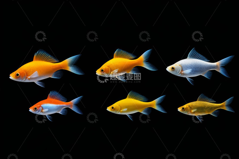 高清大图下载【趣麦麦图】多色金鱼黑色背景展示