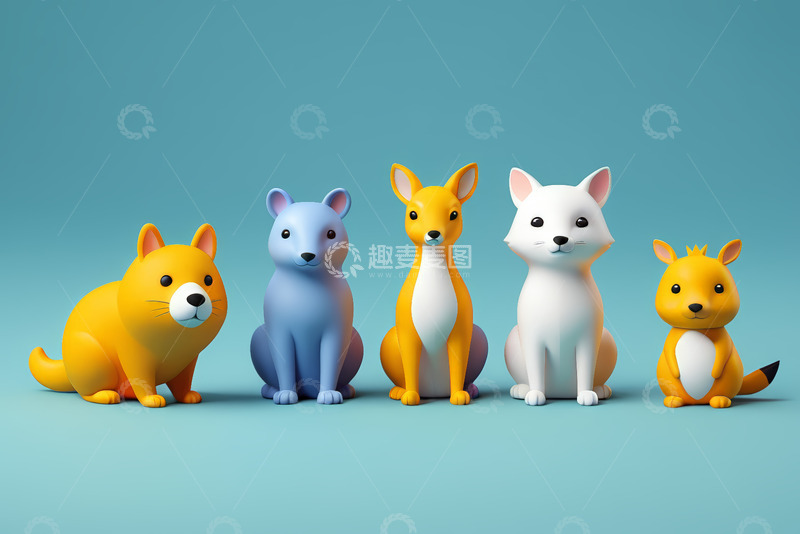 高清大图下载【趣麦麦图】卡通动物模型排列展示