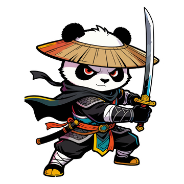 卡通武士熊猫角色插画