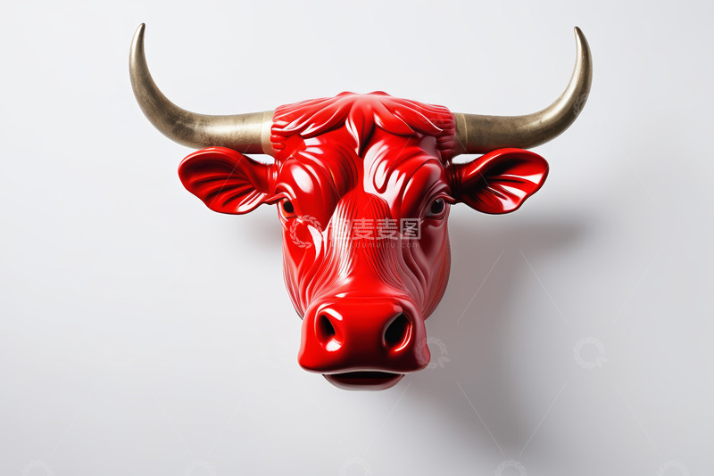 高清大图下载【趣麦麦图】红色公牛雕塑特写