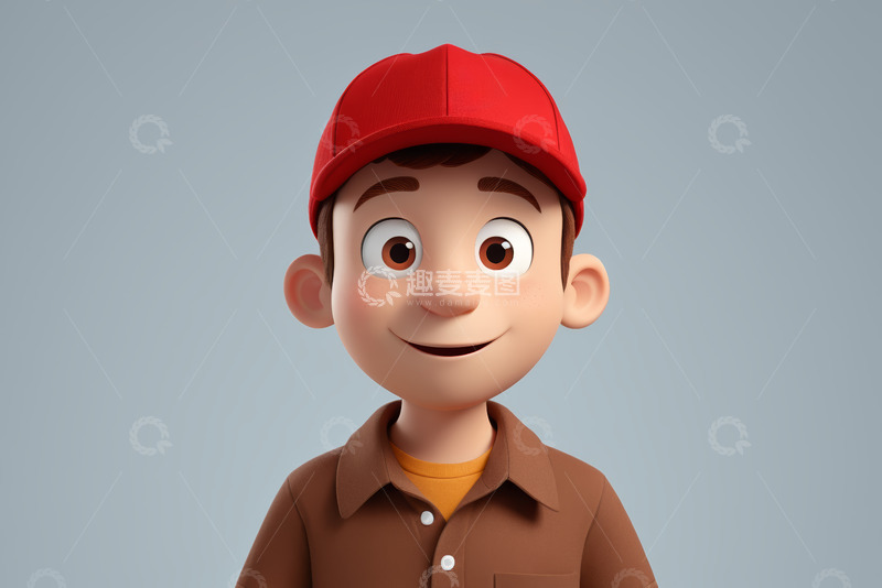 高清大图下载【趣麦麦图】戴红帽卡通男孩正面形象