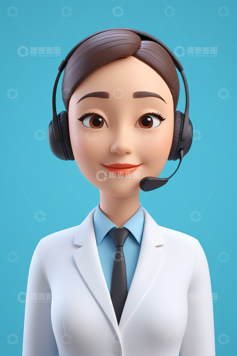 高清大图下载【趣麦麦图】戴耳机卡通女客服形象