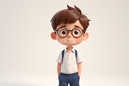 戴眼镜卡通小男孩学生形象