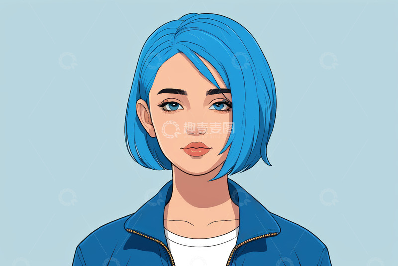 高清大图下载【趣麦麦图】蓝发女孩肖像