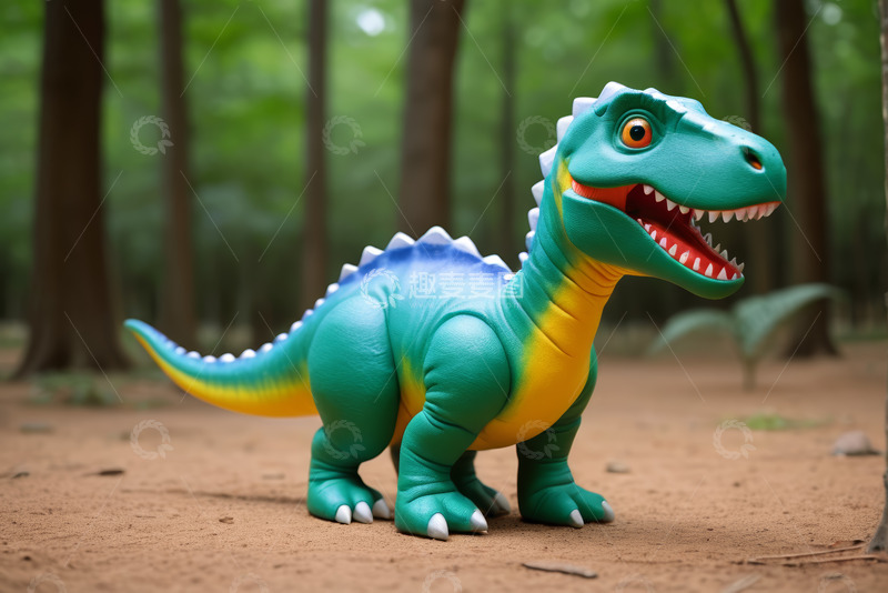 高清大图下载【趣麦麦图】森林中站立的彩色恐龙玩具