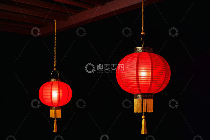 高清大图下载【趣麦麦图】悬挂的中式红色灯笼
