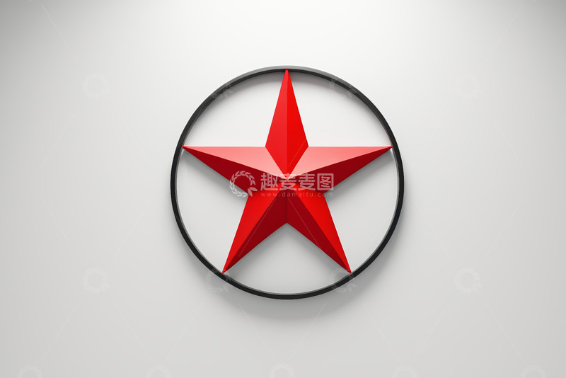 高清大图下载【趣麦麦图】圆形边框内的红色立体五角星
