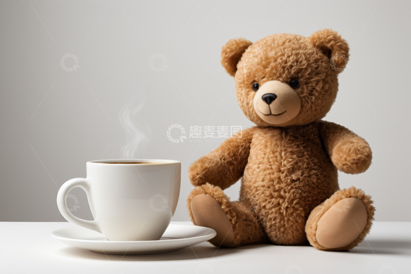 高清大图下载【趣麦麦图】泰迪熊与热咖啡静物场景