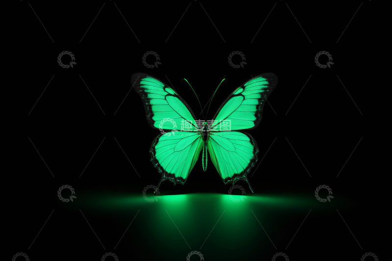 高清大图下载【趣麦麦图】绿色蝴蝶黑色背景特写