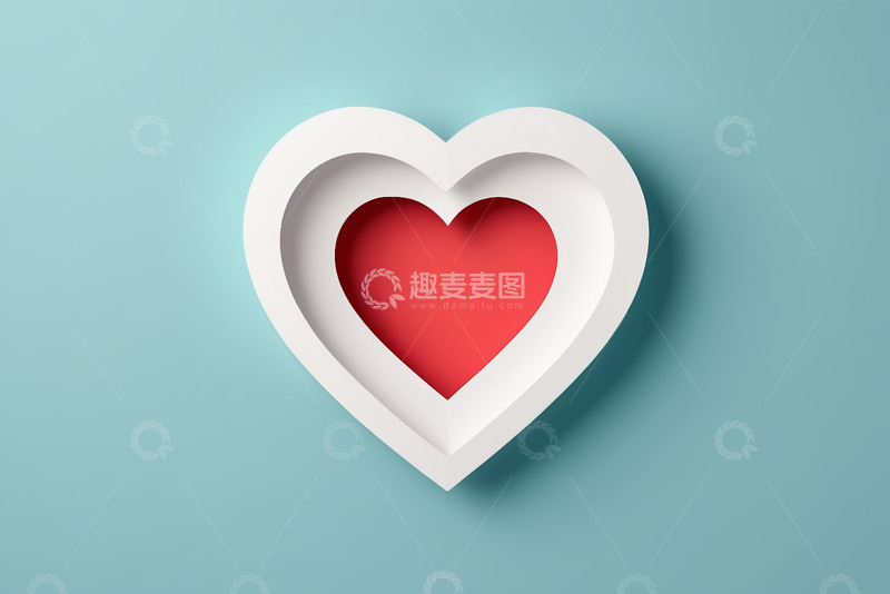 高清大图下载【趣麦麦图】蓝底白色心形嵌套红色爱心