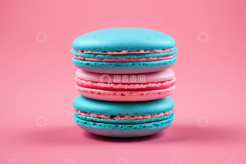 高清大图下载【趣麦麦图】粉色背景上堆叠的马卡龙甜点