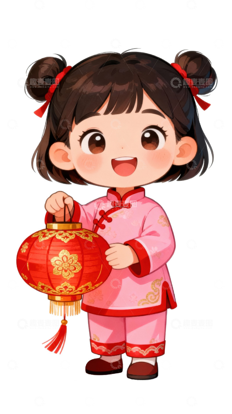 高清大图下载【趣麦麦图】提着灯笼的可爱女孩