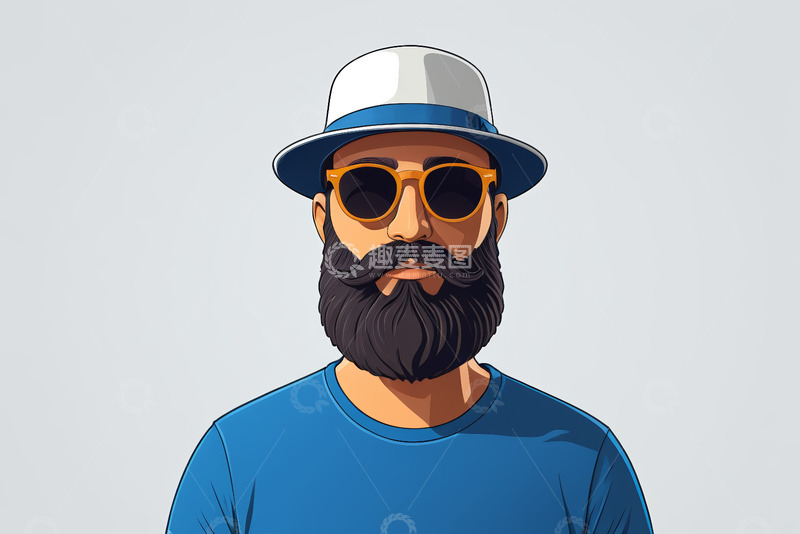 高清大图下载【趣麦麦图】戴帽墨镜留胡须男人肖像