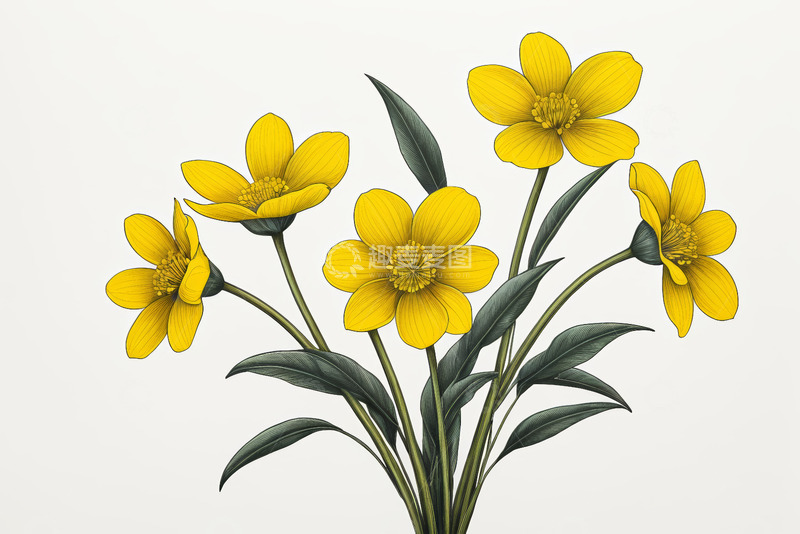 高清大图下载【趣麦麦图】黄色花卉植物插画