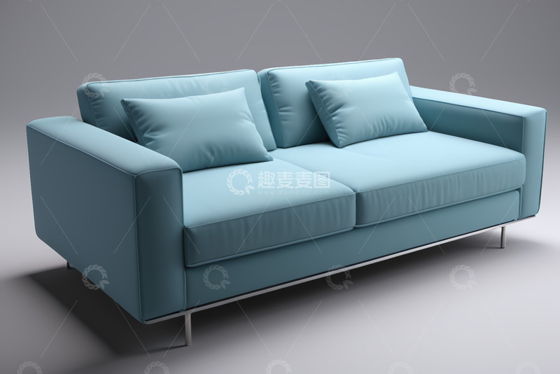 高清大图下载【趣麦麦图】浅蓝色双人沙发设计图