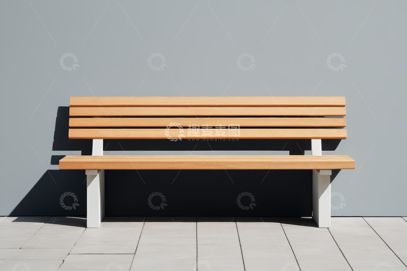 高清大图下载【趣麦麦图】户外灰色墙边的木质长凳
