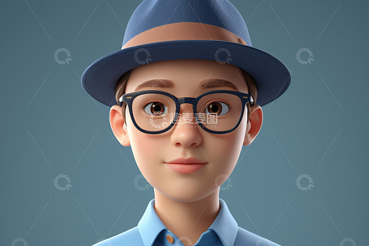 戴帽戴眼镜卡通男孩肖像