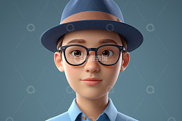 戴帽戴眼镜卡通男孩肖像