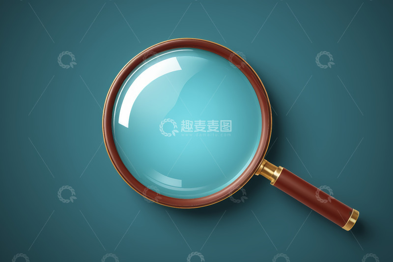 高清大图下载【趣麦麦图】蓝色背景上的放大镜特写