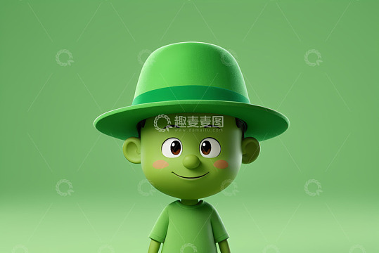 戴绿帽的卡通小男孩形象