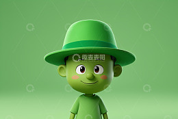 戴绿帽的卡通小男孩形象