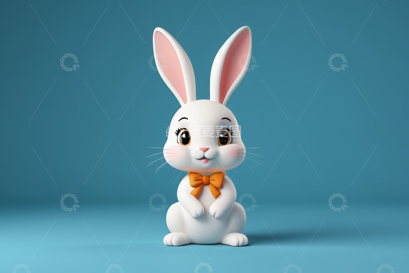 高清大图下载【趣麦麦图】卡通白兔戴领结形象素材