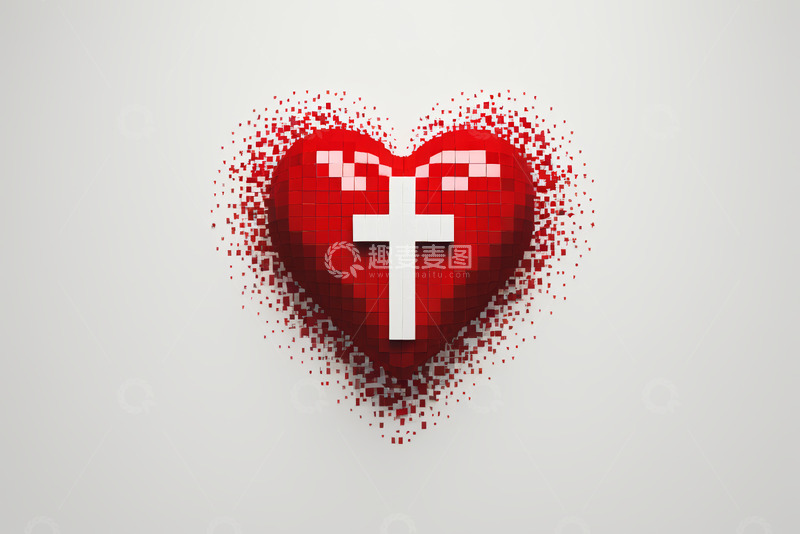 高清大图下载【趣麦麦图】红色心形图案带白色十字