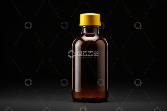 棕色瓶子带黄色瓶盖特写
