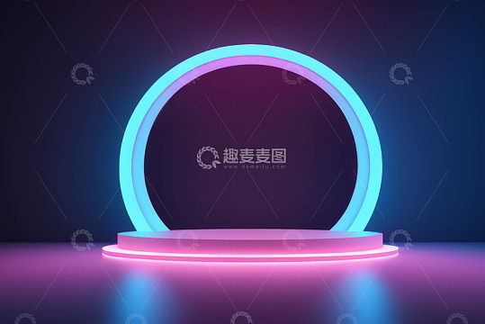 霓虹发光圆形展示台背景