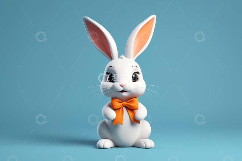 高清大图下载【趣麦麦图】白色卡通兔子带橙色领结