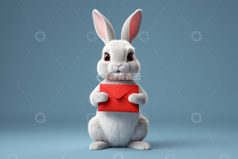 高清大图下载【趣麦麦图】手持红信封的动画兔子