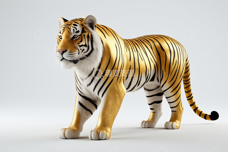 站立姿态的金色老虎3D模型