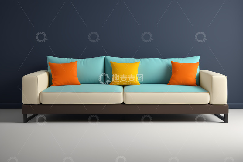 高清大图下载【趣麦麦图】简约风格带彩色抱枕的沙发