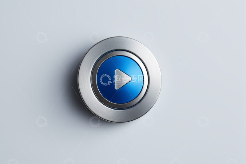 高清大图下载【趣麦麦图】金属质感蓝色播放按钮