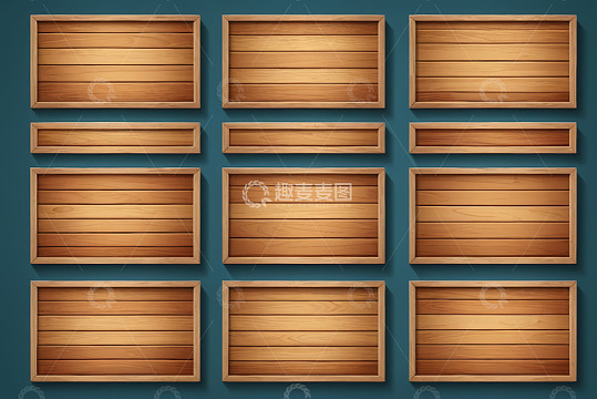 蓝色背景上的木质展示板