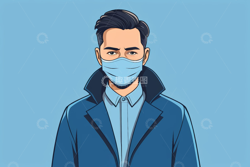 高清大图下载【趣麦麦图】戴口罩男子半身像