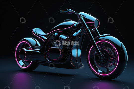 黑色炫酷霓虹线条摩托车