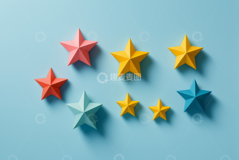 高清大图下载【趣麦麦图】蓝色背景多彩立体星星素材