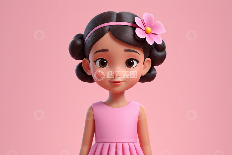 高清大图下载【趣麦麦图】卡通女孩身着粉色裙装形象
