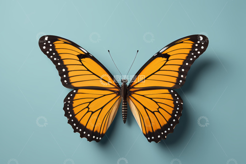 高清大图下载【趣麦麦图】蓝色背景上的橙色蝴蝶