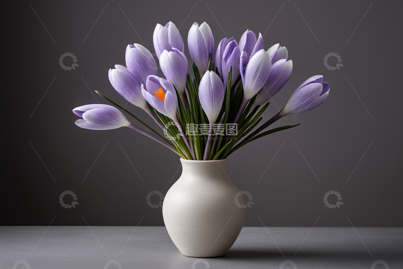 高清大图下载【趣麦麦图】白色花瓶中的紫色花卉