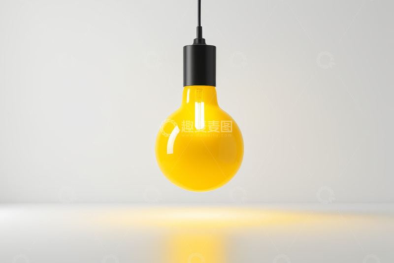 高清大图下载【趣麦麦图】悬挂式黄色发光灯泡特写