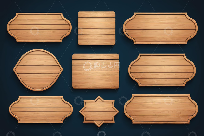 高清大图下载【趣麦麦图】多形状木质标牌设计素材