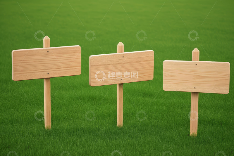 高清大图下载【趣麦麦图】草地上的木质指示招牌