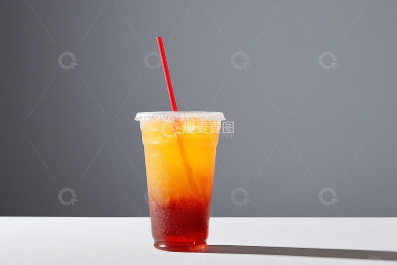 高清大图下载【趣麦麦图】透明杯装分层果汁配红色吸管