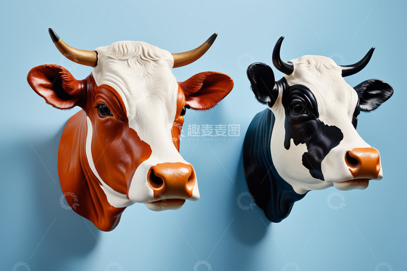 高清大图下载【趣麦麦图】两头牛头像雕塑特写
