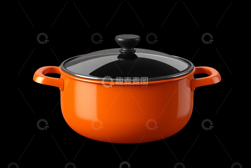 高清大图下载【趣麦麦图】橙色双耳烹饪锅带玻璃锅盖