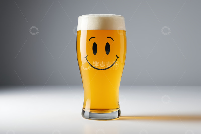 高清大图下载【趣麦麦图】带笑脸图案的玻璃杯装啤酒