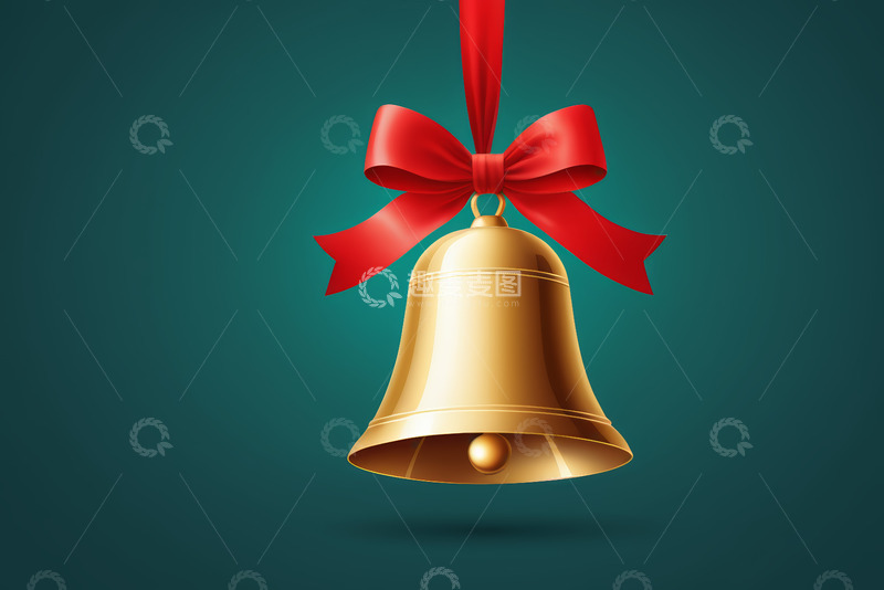 高清大图下载【趣麦麦图】金色铃铛配红色蝴蝶结装饰